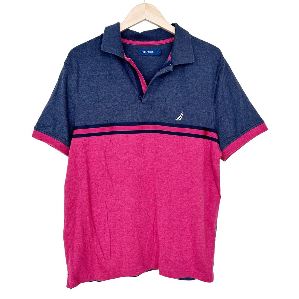Nautica Gray Red Short Sleeve Polo Sz L
